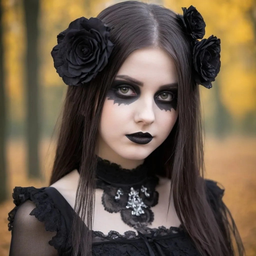 Prompt: Goth Girl siedząca przy stoliku w kawiarni