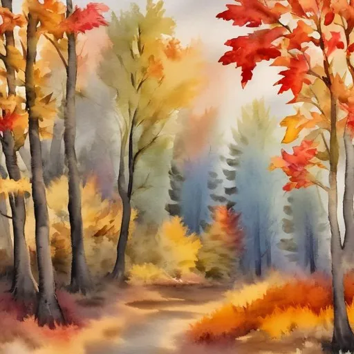 Prompt: Watercolour, a fall forest folliage 