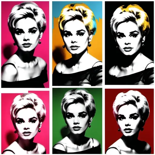Prompt: Edie Sedgwick in a five panel series of pop art like Warhol Monroe 