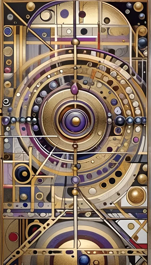 Prompt: a painting of a geometric design with circles and lines on it's surface, and a spiral design on the front, Gustav Klimt, geometric abstract art, golden ratio illustration, an art deco painting