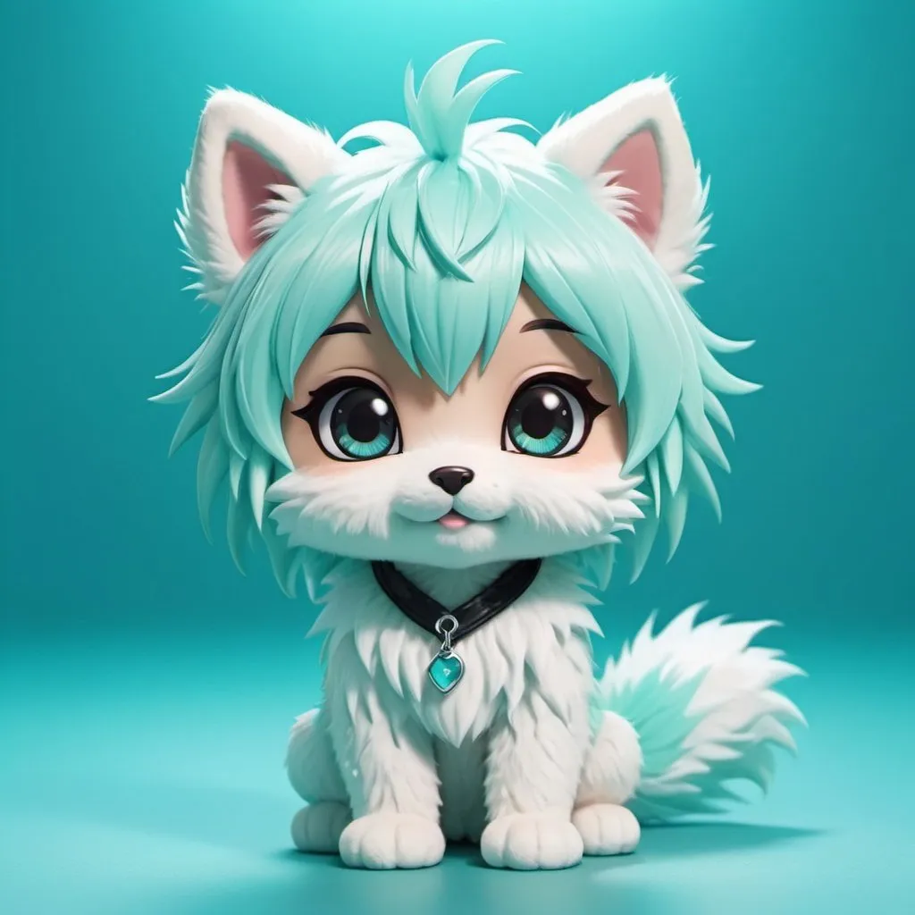 Prompt: Cute chibi furry with scene hair against a simple aqua background, halfbody, fur with detailed reflections, kawaii, furry, aqua theme, high quality, chibi, scene hair, cute, simple background, detailed fur, solo, professional, atmospheric lighting