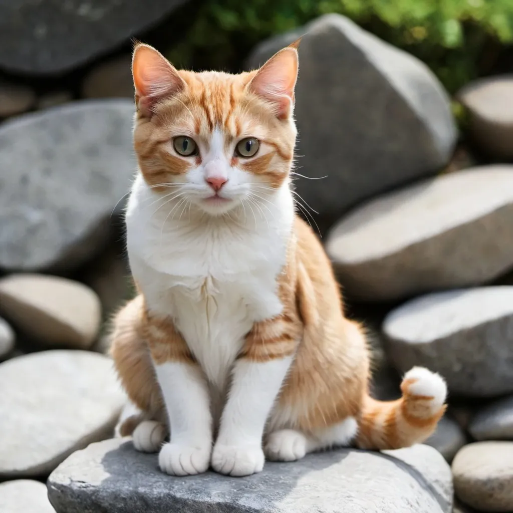 Prompt: A cute cat sitting on stone 