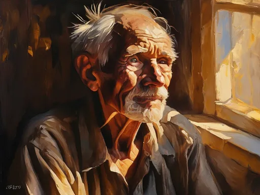 Prompt: Portrait of an old man, very thick Impasto, impressionism