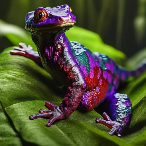Prompt: A salamander ambling through lush foliage, regrowing a missing limb. Ultra realistic