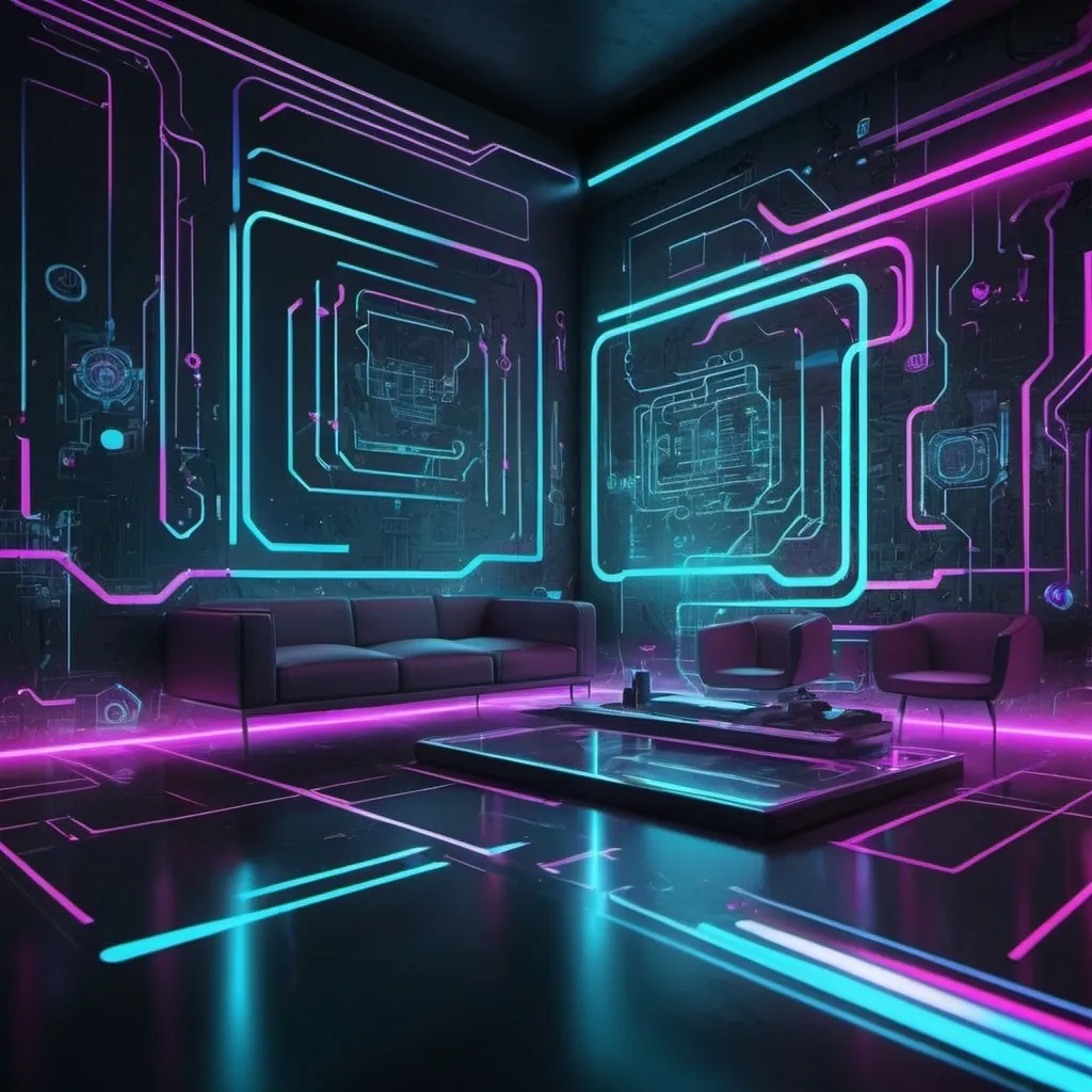 Prompt: Design futuristic and digital-themed wallpapers reflecting advancements in technology and digital art.
Use neon colors, circuit patterns, and holographic effects.