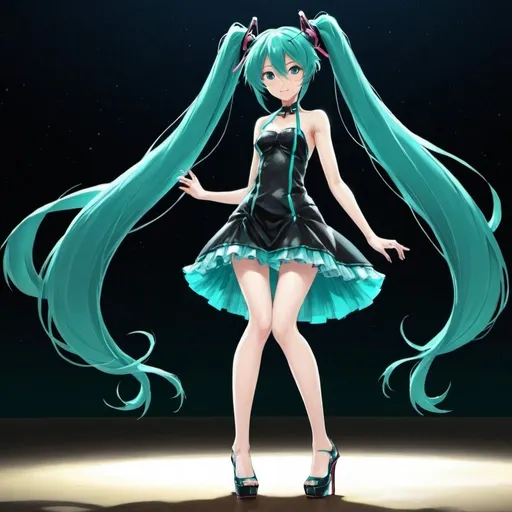 Prompt: Hatsune miku in night dress with open high heels