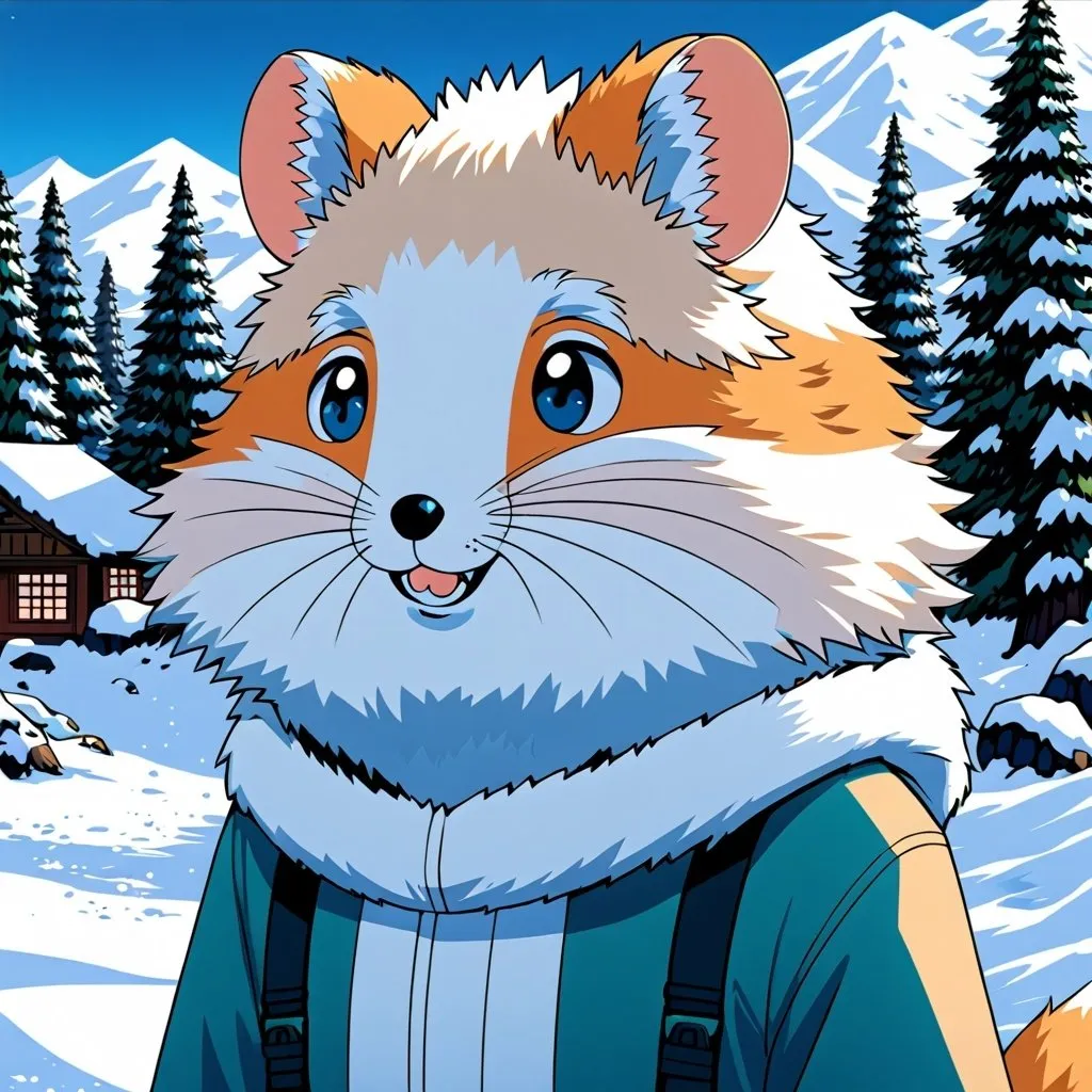 Prompt: anime, human boy
 , detailed,   hair, sli
, snow fox, hamster like 
very detailed