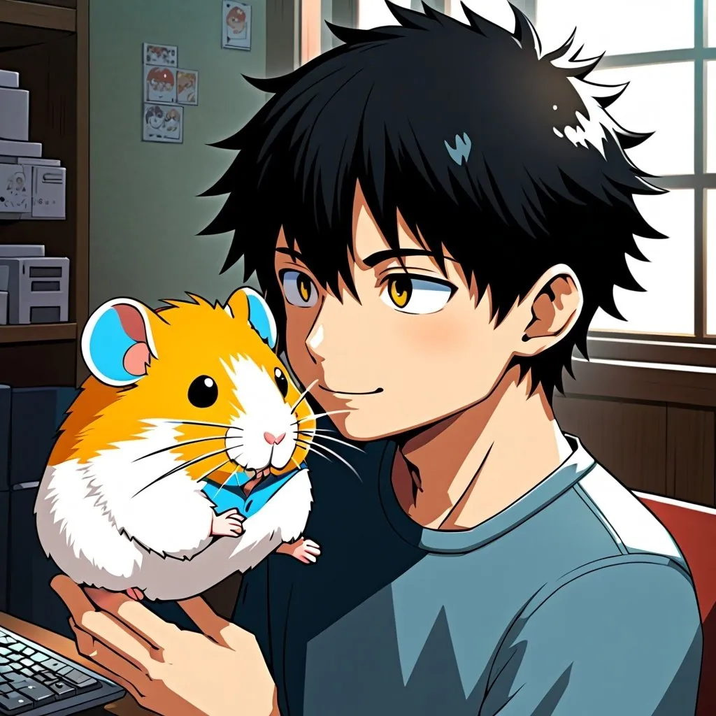 Prompt: anime, human boy
 , detailed,   hair, sli
, uincoin, hamster like 
very detailed