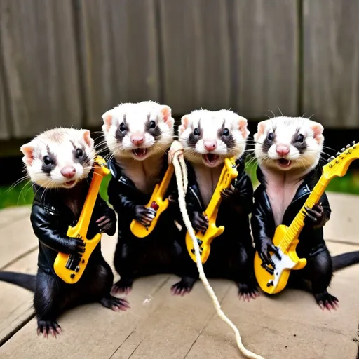 Prompt: a band of ferrets playing Metallica

