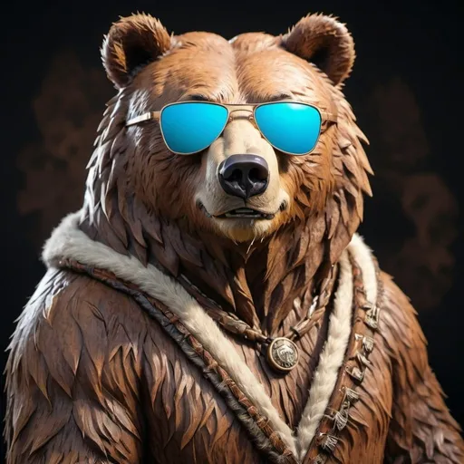 Prompt: Medieval style gentle kodiak bear with sunglasses