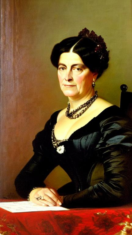 Prompt: Portrait of Baroness Carlotta Fritti, 1869, oil on board 