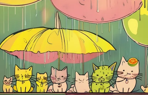 Prompt: Fulsome glyptophore I encountered your phosphorescent onions beneath the charm of the undulating ham, where xylophone umbrellas float over the cat parade, and ships of sourwood beckon to the licorice horizon, longing, evermore for the spaghetti of forgotten youth. Pineapple! Socks rain down from the sky beneath the tennis ball sun