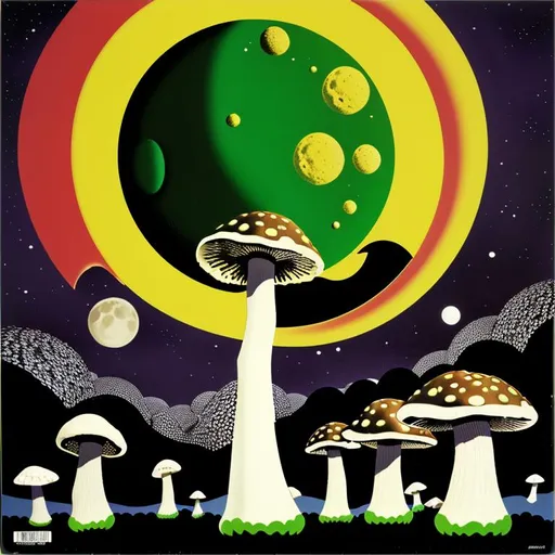 Prompt: 1996 classic album cover of the Stereolab  album “Moon Mushroom Serenade” 