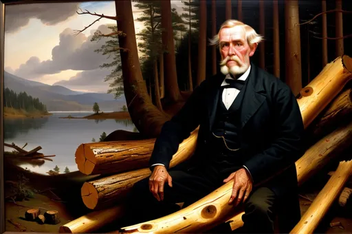 Prompt: Heroic portrait of the inventor of the wooden log, Otis Campbell-MacBrae, oil on canvas, 1860