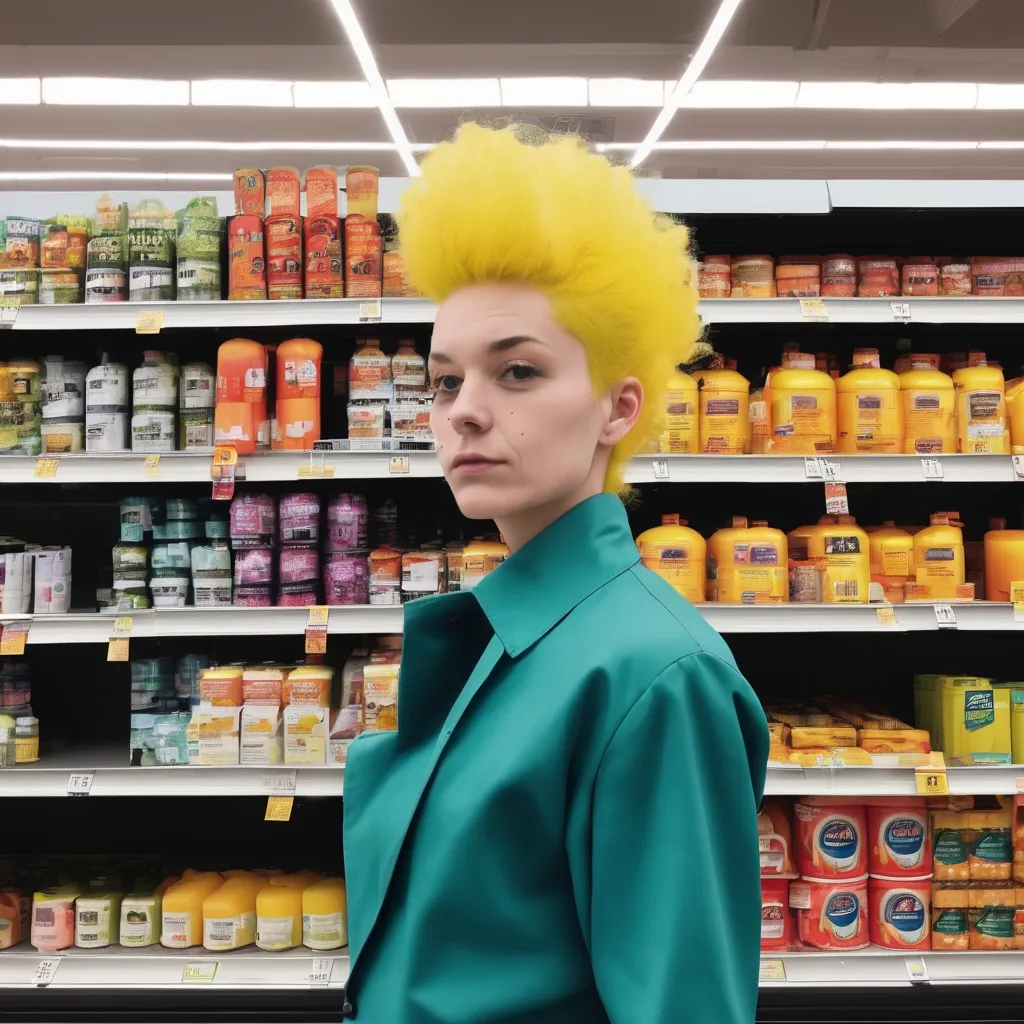 Prompt: Nuclear hair at the supermarket 