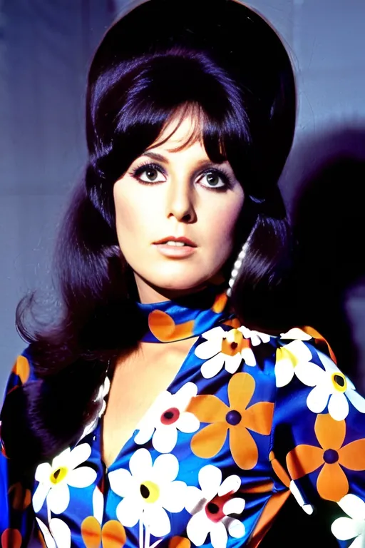 Prompt: grace slick in a flower dress, 1968