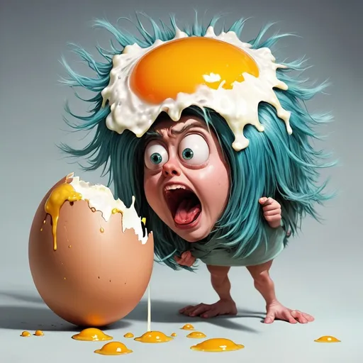 Prompt: Nuclear Hair tries to eat an egg
