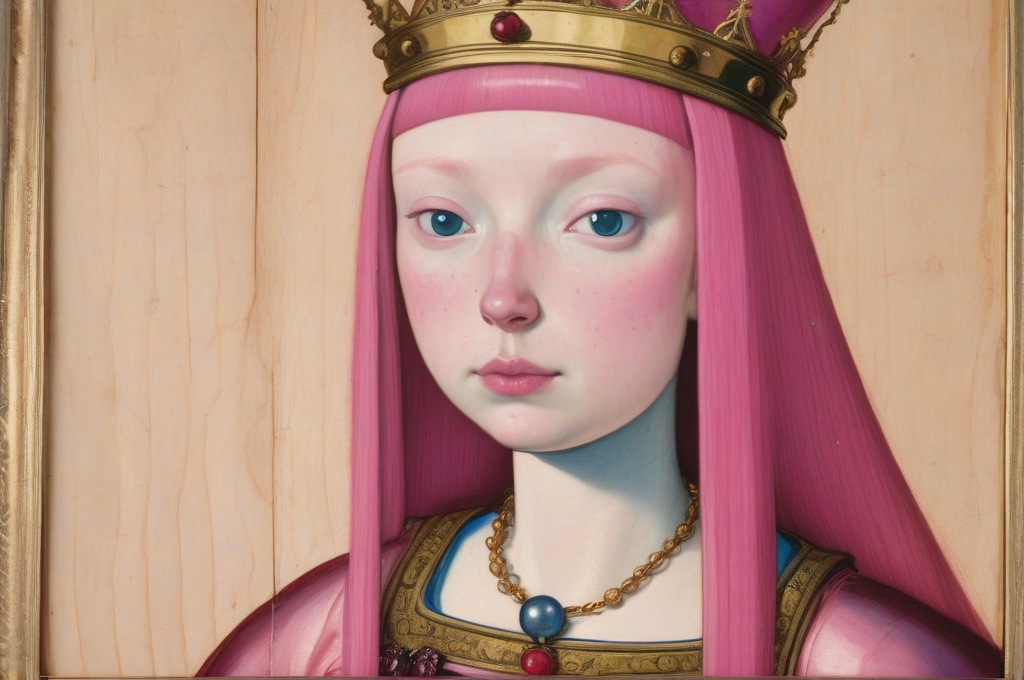 Prompt: Princess Bubblegum from Adventure Time as painted by Hans Holbein the Younger, tempura on wood panel, 1530