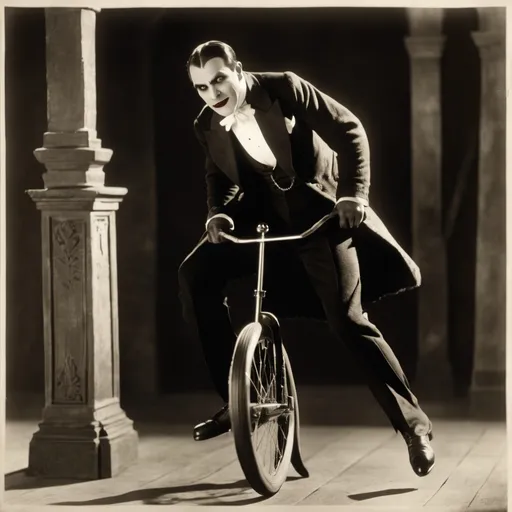 Prompt: Unicycle Vampire, 1928 silent film