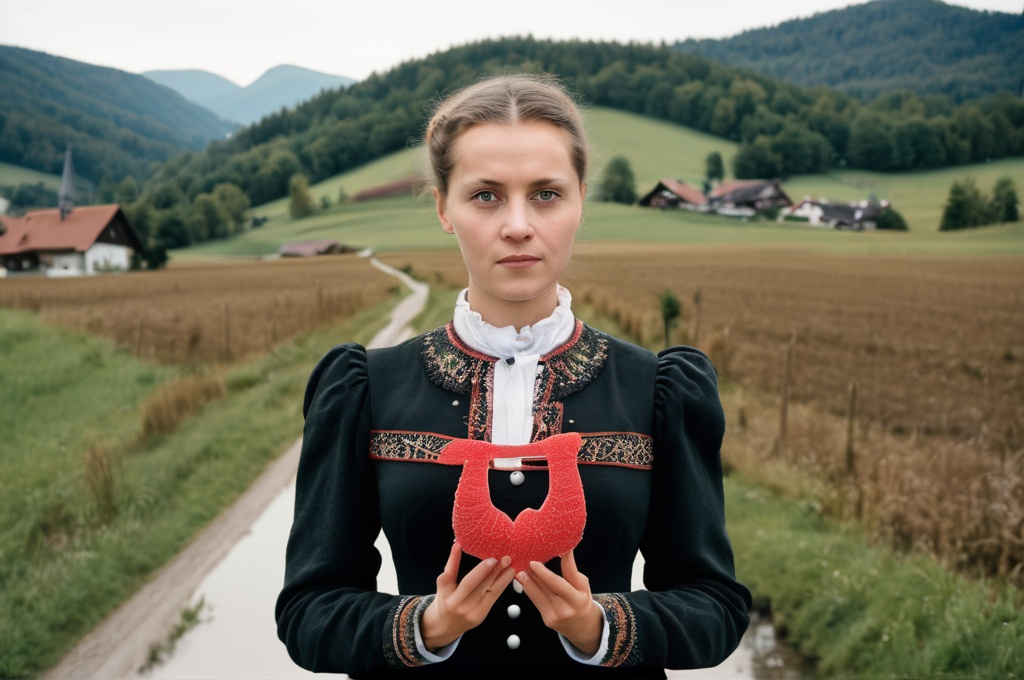 Prompt: German woman holding a doppelgummischwanz in Dingelberg