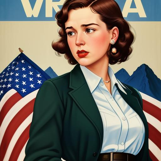 Prompt: American Depression-era WPA poster of Holly O’Ferrell, cervical mucus, 1938, serious, important, dire, inspirational, patriotic, propaganda, formal, lesbian,  technicolor, WARTIME, modest, pretty, realism, Norman Rockwell, factory worker, angry, rage, mucus 