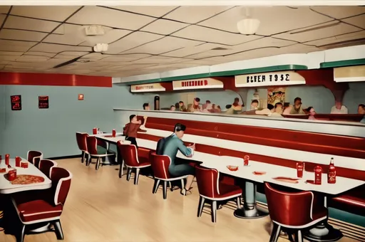 Prompt: 1956 bowling alley pizza