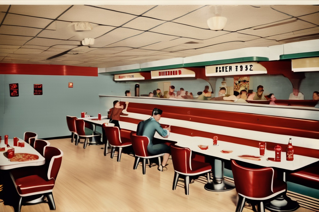 Prompt: 1956 bowling alley pizza