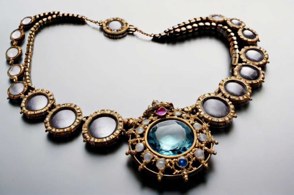 Prompt: The Narita necklace, created by Neftid Pillpax, the 18th century Parisian jeweler