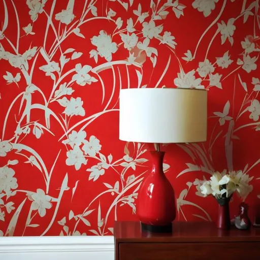 Prompt: Mid century modern red wallpaper 