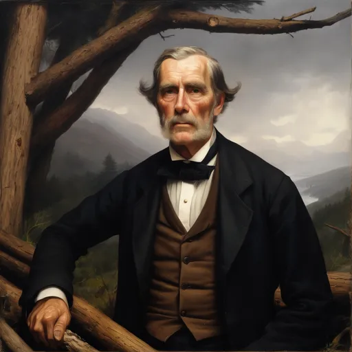 Prompt: Heroic portrait of the inventor of the wooden log, Otis Campbell-MacBrae, oil on canvas, 1860