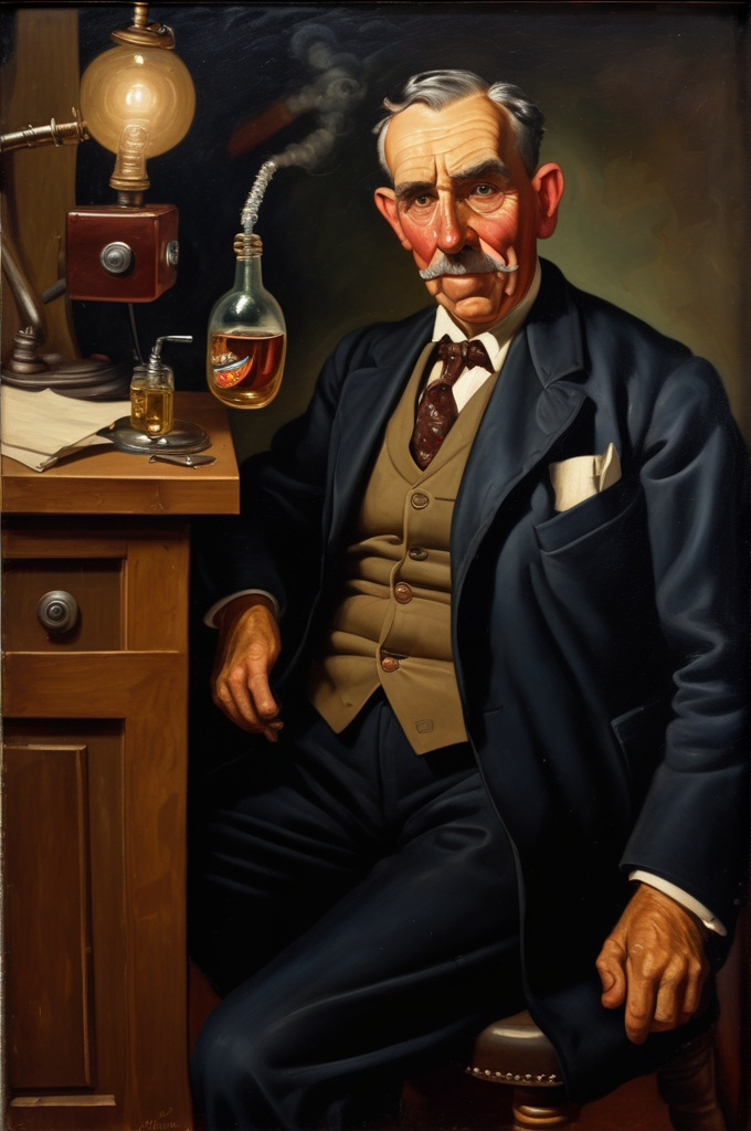 Prompt: Heroic portrait of the inventor of drunken dialing: Charles “Bumpy” Ride, oil on canvas, 1930