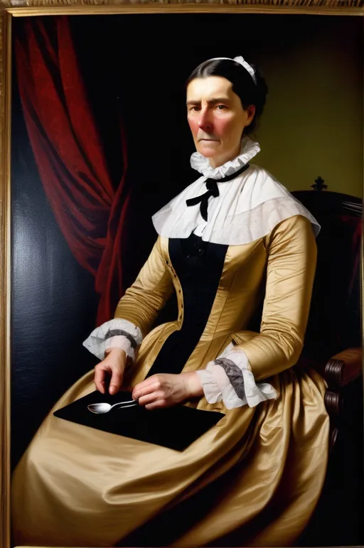Prompt: Heroic portrait of the inventor of the teaspoon, Lady Lauren Luftbridge, oil on canvas, 1860