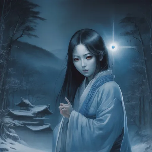 Prompt: Yuki Onna and the all-seeing eye