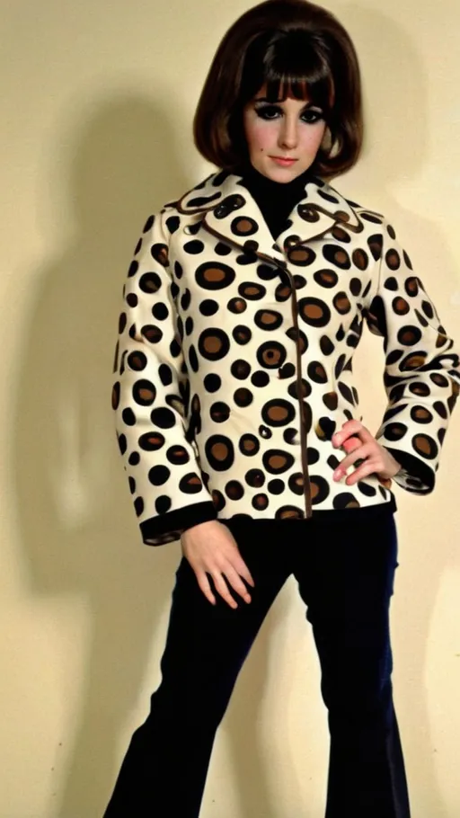 Prompt: Fancy fashionable 1968 mod opossum print jacket 
