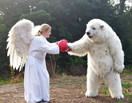 Prompt: An angel punching a yeti