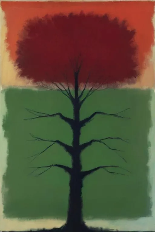 Prompt: Painting of a tree by Mark Rothko