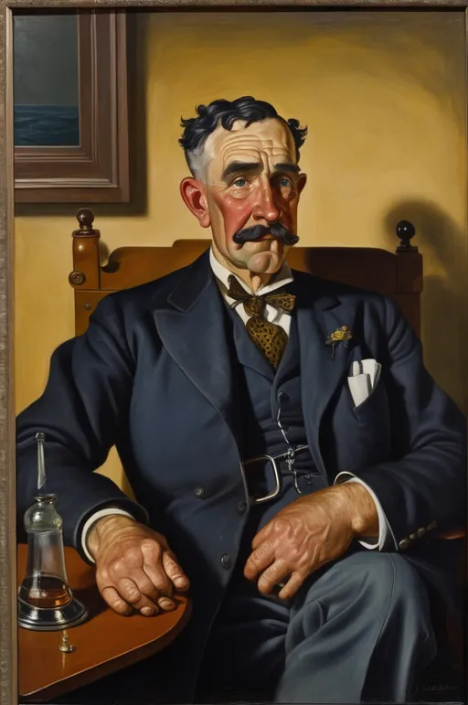 Prompt: Heroic portrait of the inventor of drunken dialing: Charles “Bumpy” Ride, oil on canvas, 1930