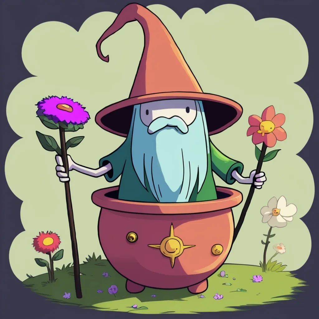 Prompt: Flowerpot wizard from Adventure Time