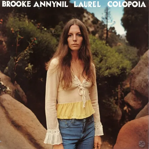 Prompt: 1971 classic album cover of Brooke Annibale’s Laurel Canyon album Californucopia