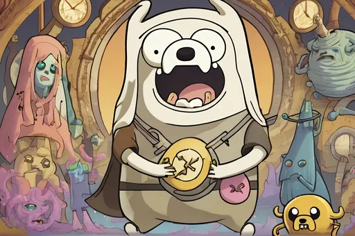 Prompt: Scenes from the new Adventure Time spinoff “Gom and Hozza: Timelanders” 