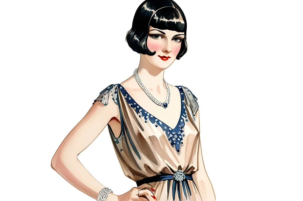 Prompt: Collier’s magazine illustration of the trendiest dress in 1928