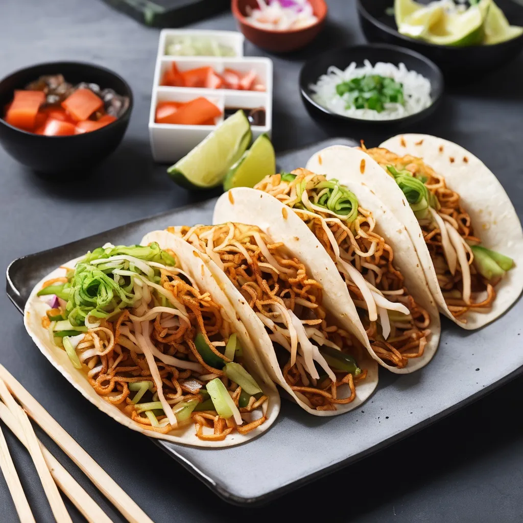 Prompt: Kanto-style yakisoba tacos 