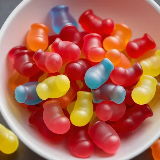 Prompt: A bowl of haribo gummy noses