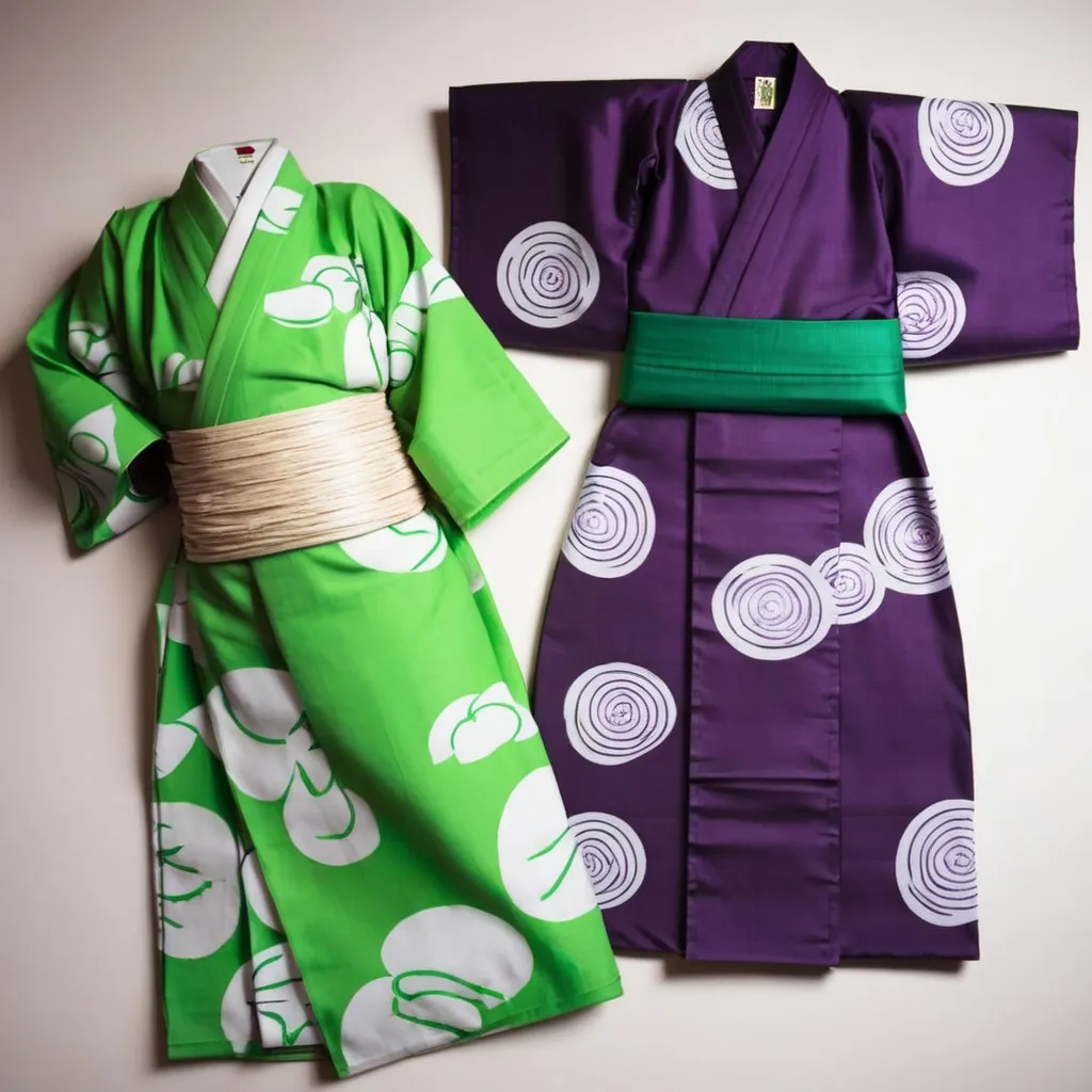 Prompt: Green onion and eggplant yukata 