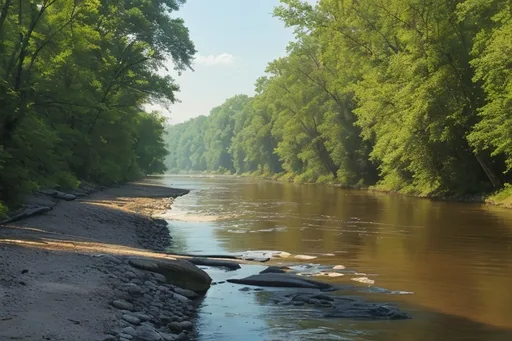 Prompt: The Teays river n a summer morning in the late Messinian 