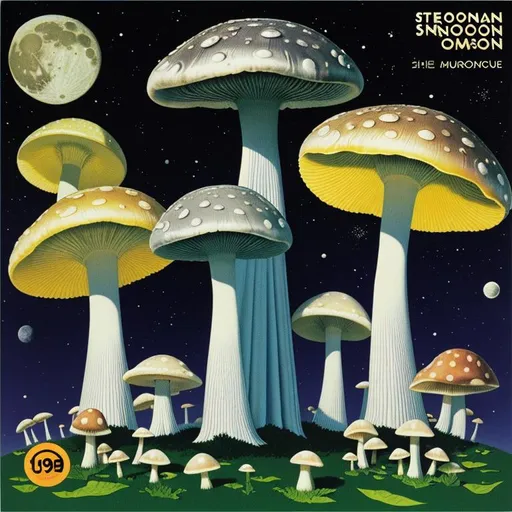 Prompt: 1996 classic album cover of the Stereolab  album “Moon Mushroom Serenade” 