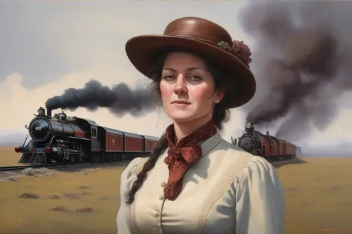 Prompt: Portrait of Victorian steam wrangler Lady Maureen Crustcuntt 