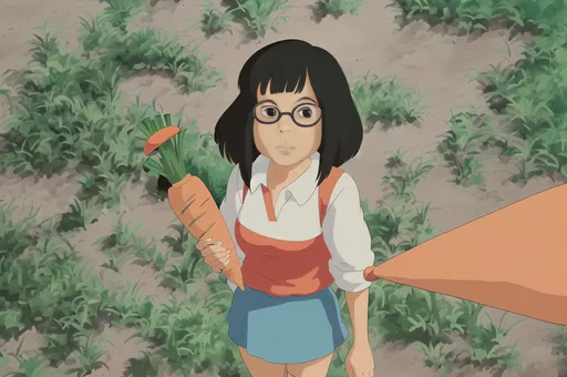 Prompt: Tina Belcher with a carrot 