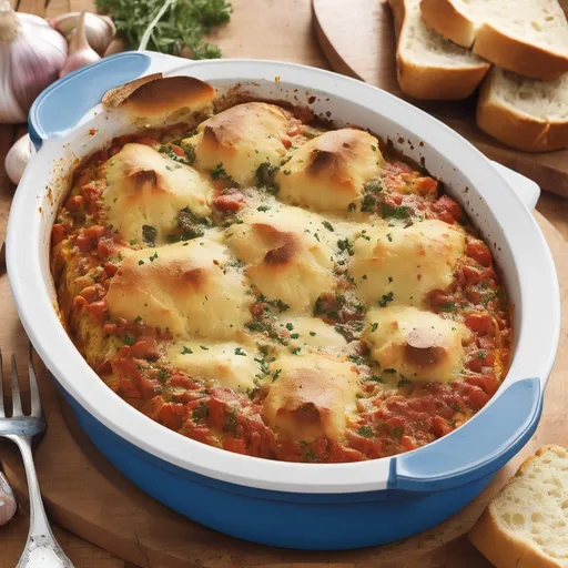 Prompt: Vag casserole with garlic bread 