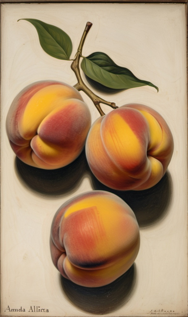 Prompt: Amnesia peaches, painted by amanda almira newton, 1911